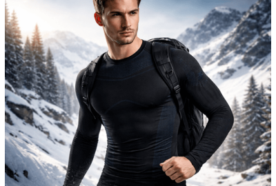 Czarna bielizna termoaktywna męska w górach zimą