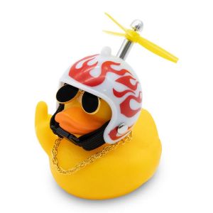 Niegrzeczna gumowa kaczuszka LED na kierownicę z kaskiem śmigiełkiem okularami PTO-007